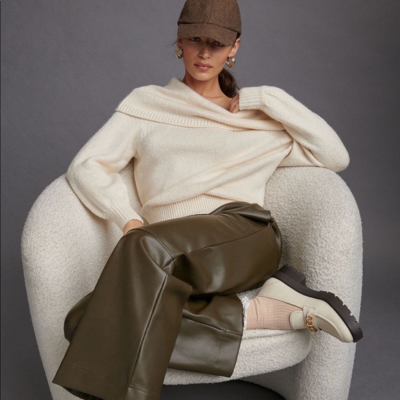 Women's Anthropologie Ivory Slouchy Cowl Neck Sweater - Picture 6 of 14